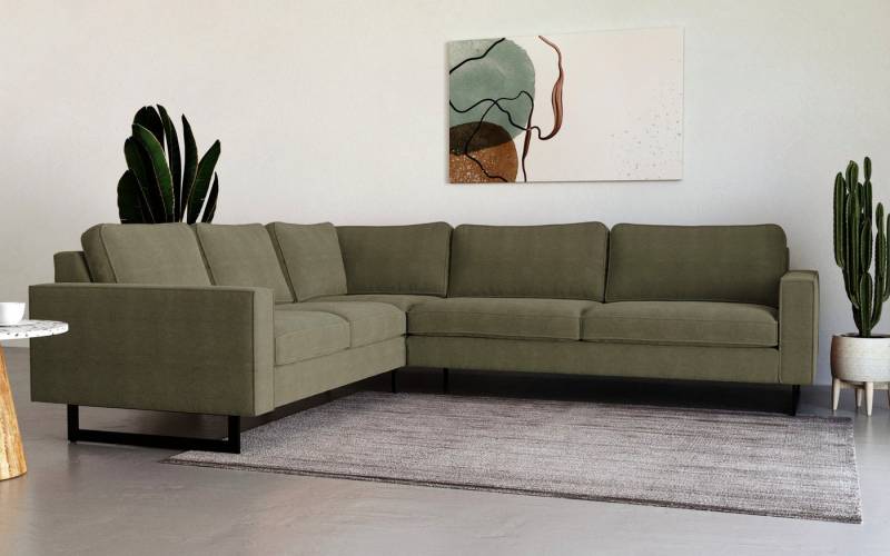 Places of Style Ecksofa Pinto, 250/290 cm, langer Schenkel, XXL, Ottomane, Cord, Feincord, Luxus-Microfaser Leder und Chenille von Places of Style