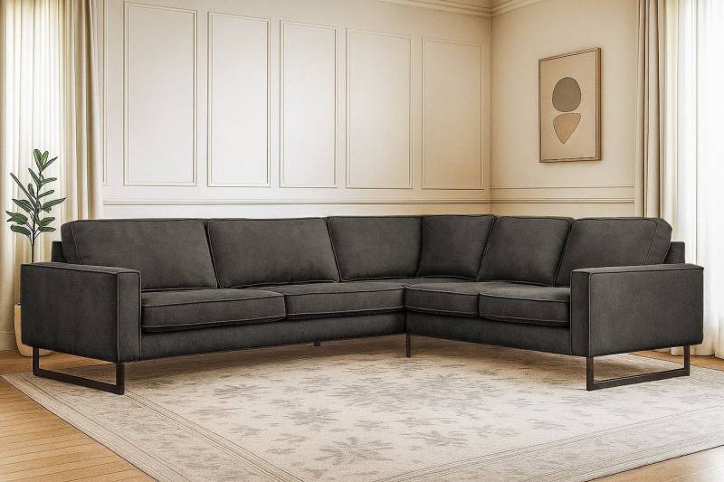 Places of Style Ecksofa Pinto, XXL, 250/290 cm, langer Schenkel, Ottomane, Cord, Chenille, Lederoptik, mit Keder, Metallfüße, Wellenunterfederung von Places of Style