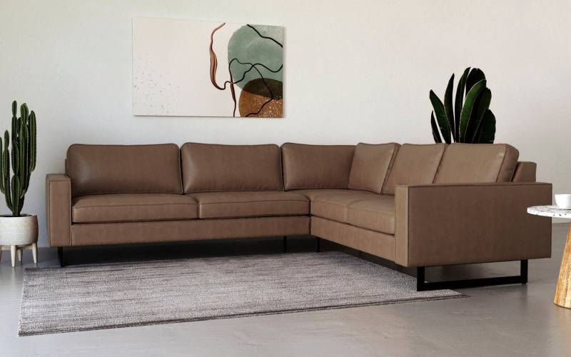 Places of Style Ecksofa Pinto, XXL, 250/290 cm, langer Schenkel, Ottomane, Cord, Chenille, Lederoptik, mit Keder, Metallfüße, Wellenunterfederung von Places of Style