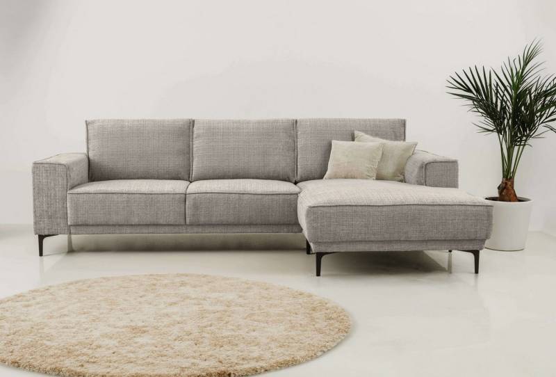 Places of Style Ecksofa Polsterecke Oland, Struktur, Flachgewebe, Luxus-Microfaser, Boucle, L-Form, 280 cm, Wellenunterfederung, Skandi-Design, Metallfüße von Places of Style