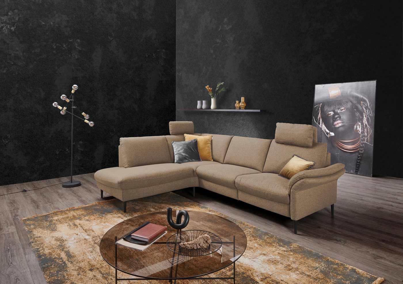 Places of Style Ecksofa Sarsina: mit Tonnentaschen-Federkern, perfekt zum Entspannen L-Form, inklusive 2 motorischen Relaxfunktionen mit Herz-Waage-Beschlag von Places of Style