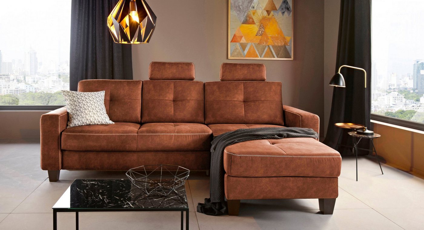 Places of Style Ecksofa Varese L-Form, Recamiere wahlweise mit elektrischer Relaxfunktion, 2-Sitzer-Element von Places of Style