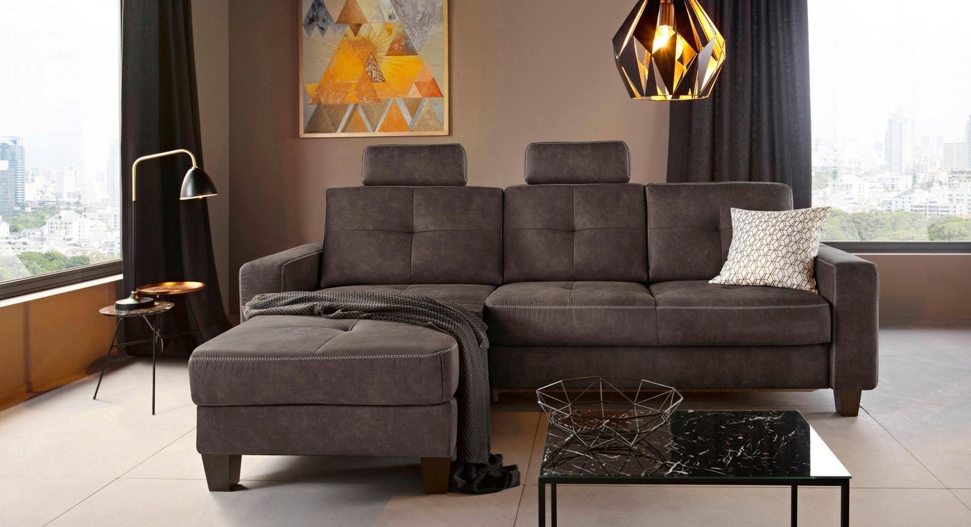 Places of Style Ecksofa Varese L-Form, Recamiere wahlweise mit elektrischer Relaxfunktion, 2-Sitzer-Element von Places of Style