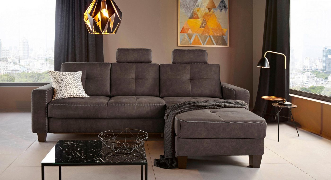 Places of Style Ecksofa Varese L-Form, Recamiere wahlweise mit elektrischer Relaxfunktion, 2-Sitzer-Element von Places of Style