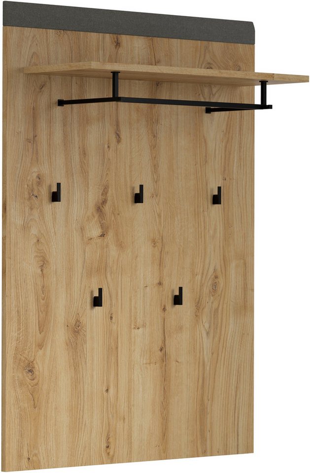 Places of Style Garderobenpaneel Belva (1 St), Wandpaneel mit 5 Haken, Kleiderstange, Ablageboden - 79/27/110 cm von Places of Style