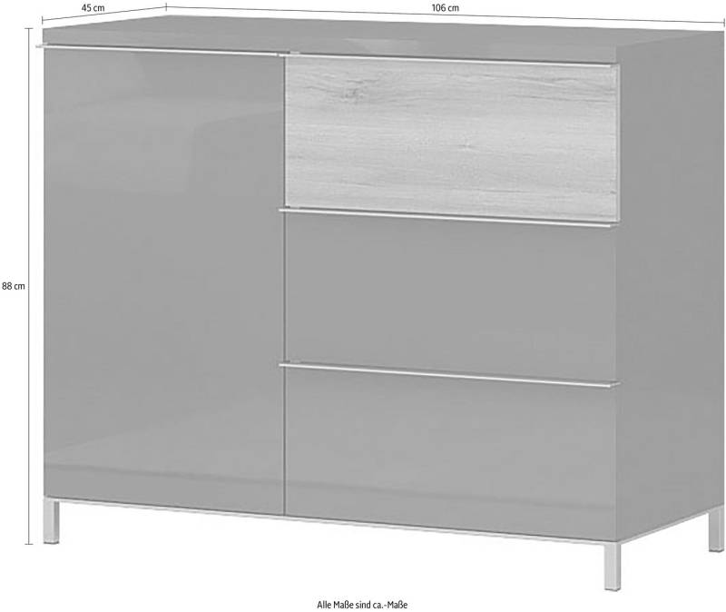 Places of Style Schubkastenkommode Onyx, Sideboard mit 3 Schubladen, hochwertige UV Lackierung Hochglanz (FSC®-zertifizierter Holzwerkstoff, Made in Europe), mit Soft-Close-Funktion, Maße (B/T/H) 106/45/88cm von Places of Style