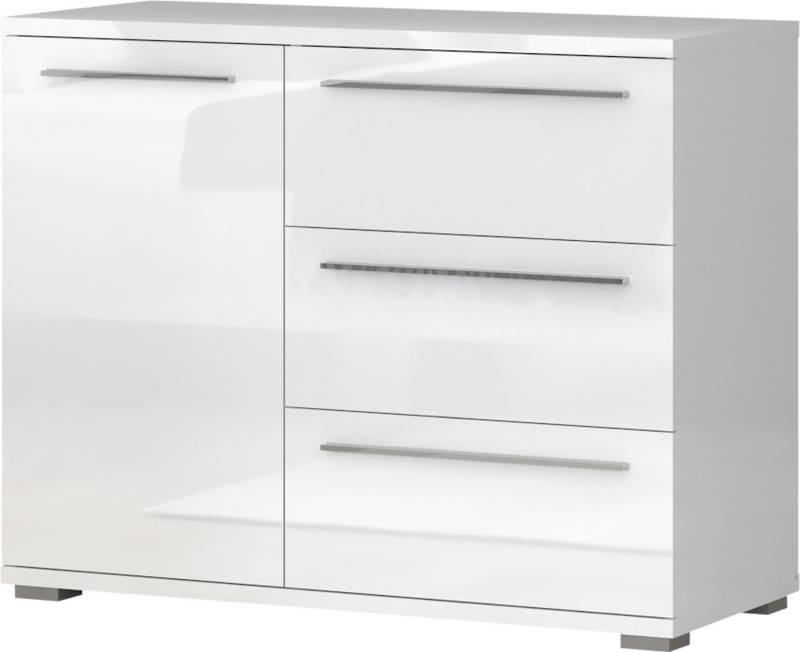 Places of Style Kommode Piano, UV lackiert, hochglänzend in beige oder weiß, FSC-zertifiziert (107x45x85cm (B/T/H), 1-türig mit 3 Schubladen, Soft-Close Funktion von Places of Style