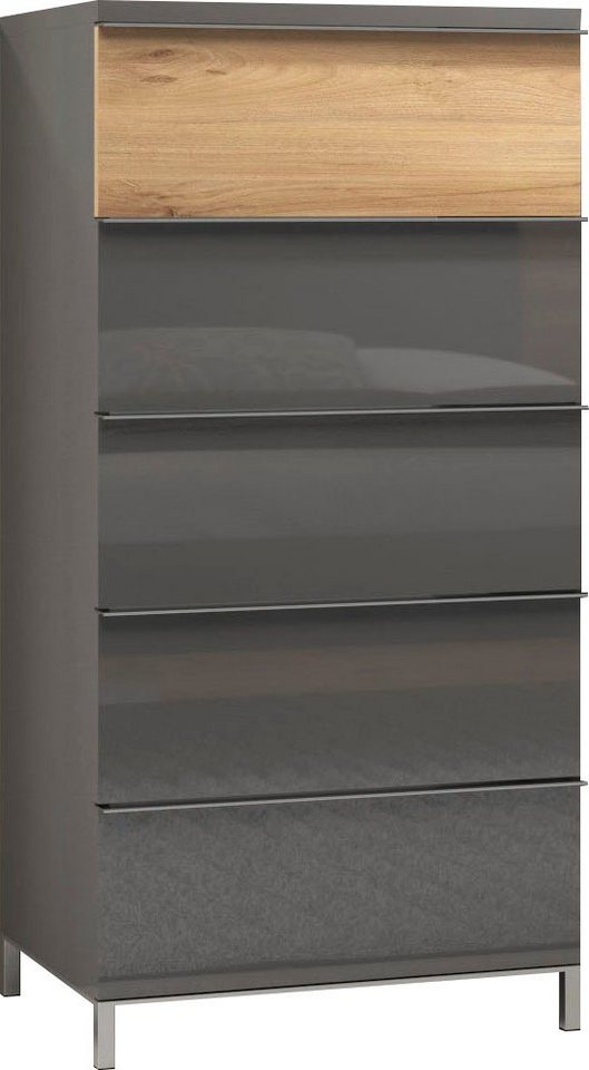 Places of Style Schubkastenkommode Onyx, hohe Kommode mit 5 Schubladen, UV Lackierung Hochglanz (FSC®-zertifizierter Holzwerkstoff, Made in Europe), mit Soft-Close-Funktion, Maße (B/T/H) 60/45/123cm von Places of Style
