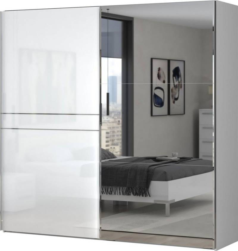 Places of Style Schwebetürenschrank Piano, mit Einlegeböden, Kleiderstangen, Spiegel, Türen soft-close (in 3 Breiten, 224cm hoch, mit verchromten Aufleistungen) mit Spiegeltür, FSC-zertifizierter Holzwerkstoff von Places of Style