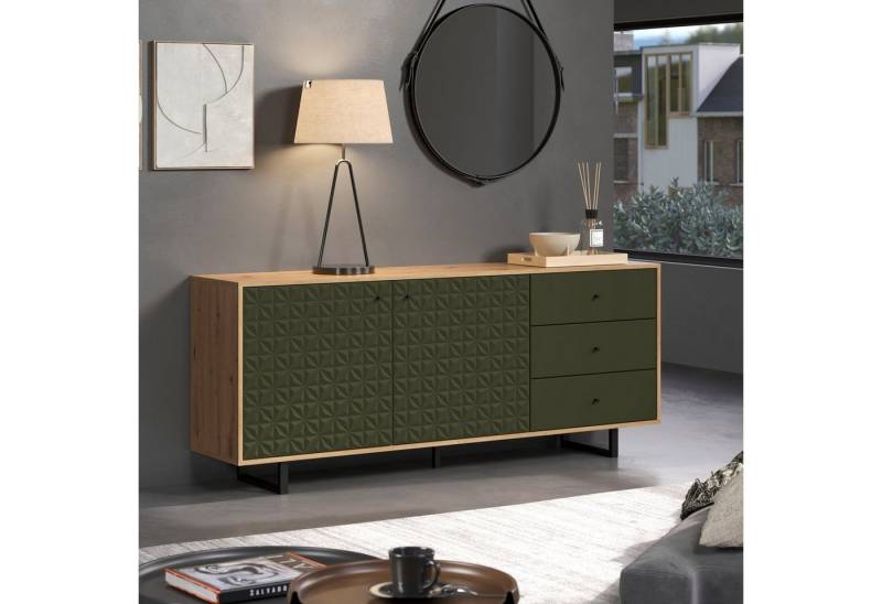Places of Style Sideboard Ferretti, Wohnzimmerkommode mit besonderer Fräsung und Füße/Griffe aus Metall von Places of Style
