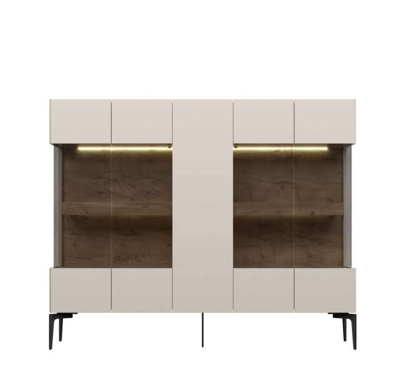 Places of Style Highboard Sky45 Kommode mit Glastüren, Höhe 142 cm, Vitrine, Lackiert mit wasserbasiertem UV-Lack von Places of Style