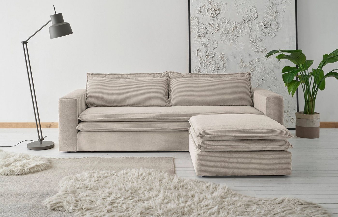 Places of Style Sitzgruppe PIAGGE, (2-tlg), 3-Sitzer-Sofa mit Bettfunktion und Loveseat-Hocker im Set von Places of Style