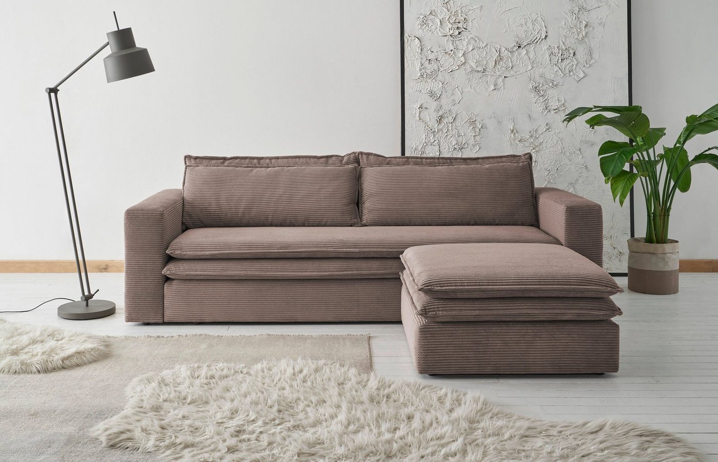 Places of Style Sitzgruppe PIAGGE, (2-tlg), 3-Sitzer-Sofa mit Bettfunktion und Loveseat-Hocker im Set von Places of Style
