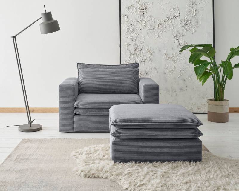 Places of Style Sitzgruppe PIAGGE, (2-tlg), Hochwertiger Cord, Loveseat und Loveseat-Hocker im Set von Places of Style