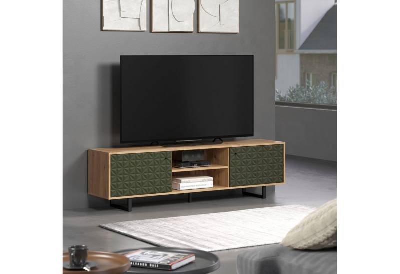 Places of Style TV-Board Ferretti, TV-Tisch mit besonderer Fräsung - Füße und Griffe aus Metall von Places of Style