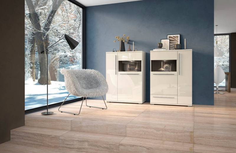Places of Style Highboard Piano Vitrine, UV lackiert, Soft-Close Funktion von Places of Style