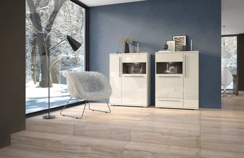 Places of Style Highboard Piano Vitrine, UV lackiert, Soft-Close Funktion von Places of Style