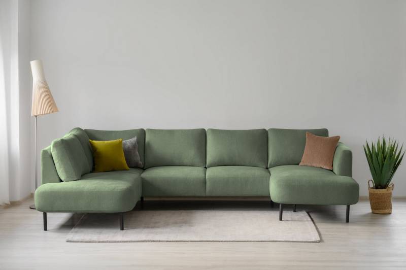 Places of Style Wohnlandschaft Cesola, in weichem Chenille-Stoff, Breite 327 cm, mit schwarzen Metallfüßen von Places of Style
