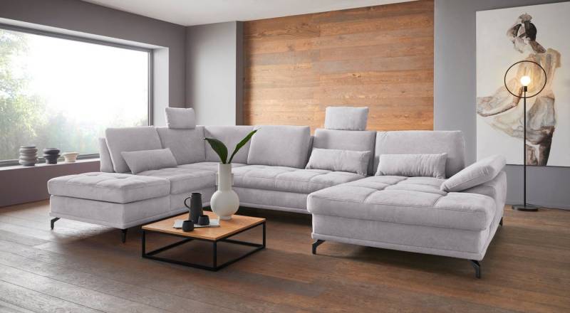 Places of Style Wohnlandschaft Costello U-Form, mit Sitztiefenverstellung, Armteilverstellung und, 3 Nierenkissen, optional Bettfunktion und Bettkasten von Places of Style