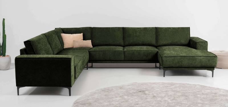 Places of Style Wohnlandschaft XXL Sofa Oland, Struktur, Flachgewebe, Luxus-Microfaser, Boucle, U-Form, 342 cm, Wellenunterfederung, Skandi-Design, Metallfüße von Places of Style