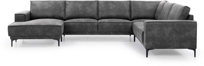 Places of Style Wohnlandschaft XXL Sofa Oland, Struktur, Flachgewebe, Luxus-Microfaser, Boucle, U-Form, 342 cm, Wellenunterfederung, Skandi-Design, Metallfüße von Places of Style