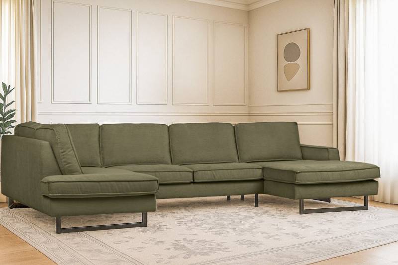 Places of Style Wohnlandschaft Pinto, 350 cm, U-Form, XXL, mit Ottomanen, Cord, Chenille, Lederoptik, mit Keder, Metallfüße, Wellenunterfederung von Places of Style