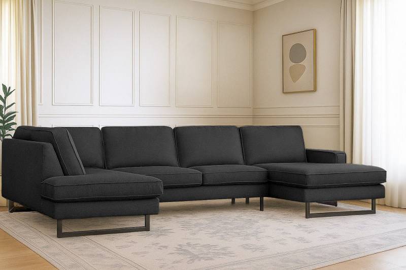 Places of Style Wohnlandschaft Pinto, 350 cm, U-Form, XXL, mit Ottomanen, Cord, Chenille, Lederoptik, mit Keder, Metallfüße, Wellenunterfederung von Places of Style