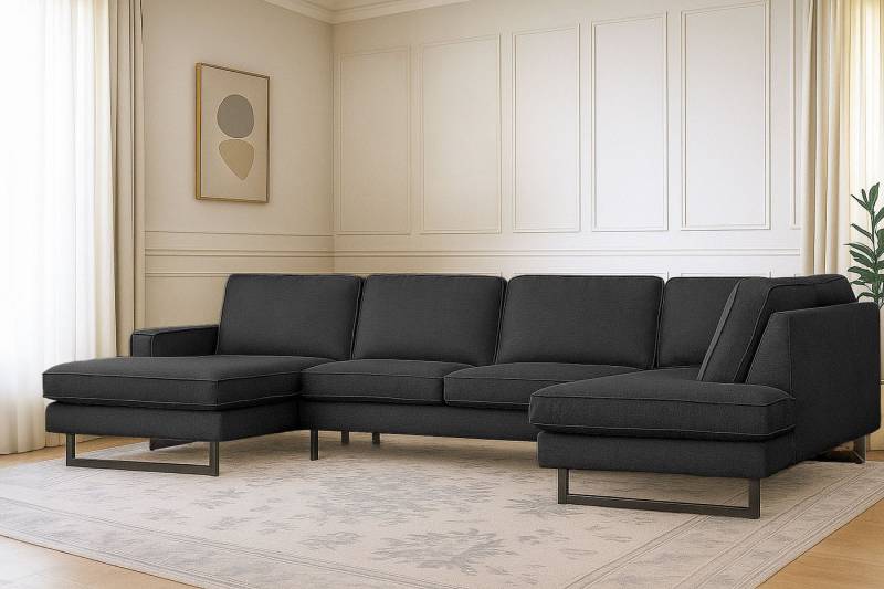Places of Style Wohnlandschaft Pinto, 350 cm, U-Form, XXL, mit Ottomanen, Cord, Chenille, Lederoptik, mit Keder, Metallfüße, Wellenunterfederung von Places of Style
