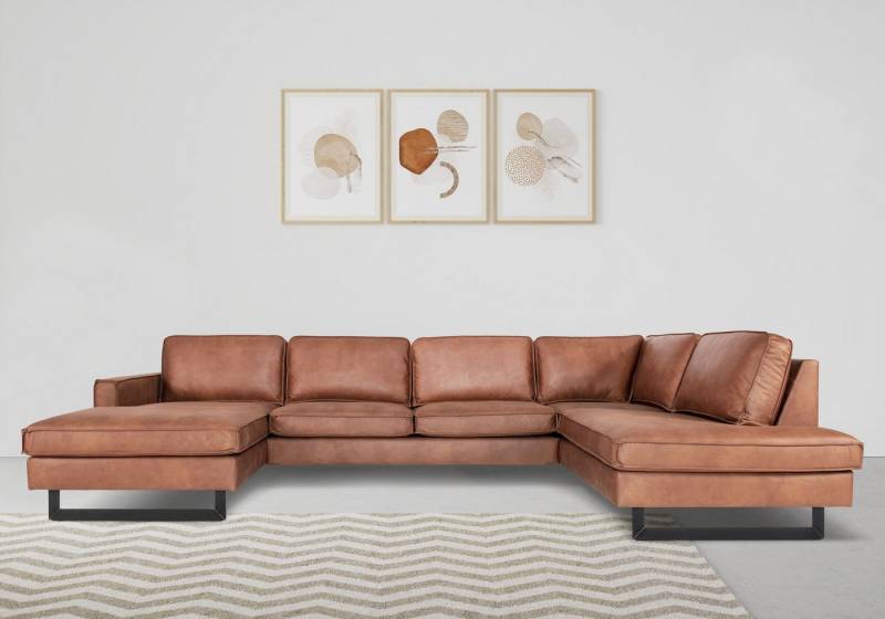Places of Style Wohnlandschaft Pinto, 350 cm, U-Form, XXL, mit Ottomanen, Cord, Chenille, Lederoptik, mit Keder, Metallfüße, Wellenunterfederung von Places of Style
