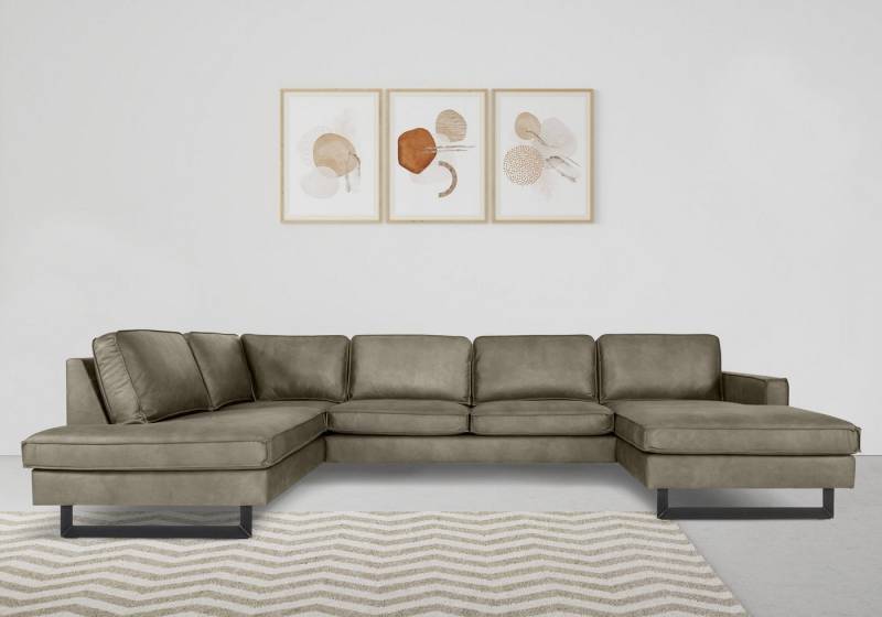 Places of Style Wohnlandschaft Pinto, 350 cm, U-Form, XXL, mit Ottomanen, Cord, Chenille, Lederoptik, mit Keder, Metallfüße, Wellenunterfederung von Places of Style