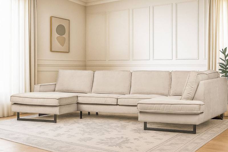 Places of Style Wohnlandschaft Pinto, 350 cm, U-Form, XXL, mit Ottomanen, Cord, Chenille, Lederoptik, mit Keder, Metallfüße, Wellenunterfederung von Places of Style