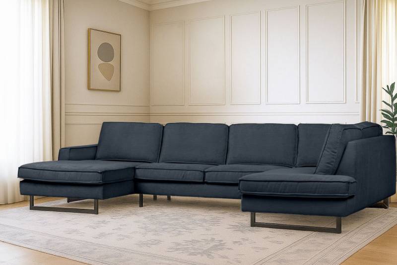 Places of Style Wohnlandschaft Pinto, 350 cm, U-Form, XXL, mit Ottomanen, Cord, Chenille, Lederoptik, mit Keder, Metallfüße, Wellenunterfederung von Places of Style