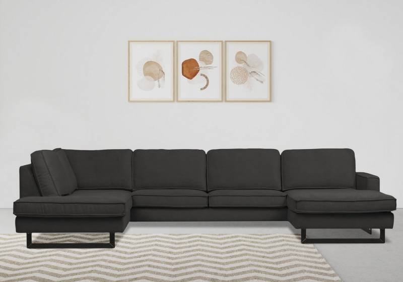 Places of Style Wohnlandschaft Pinto, 350 cm, U-Form, XXL, mit Ottomanen, Cord, Chenille, Lederoptik, mit Keder, Metallfüße, Wellenunterfederung von Places of Style