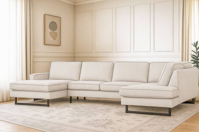 Places of Style Wohnlandschaft Pinto, 350 cm, U-Form, XXL, mit Ottomanen, Cord, Chenille, Lederoptik, mit Keder, Metallfüße, Wellenunterfederung von Places of Style