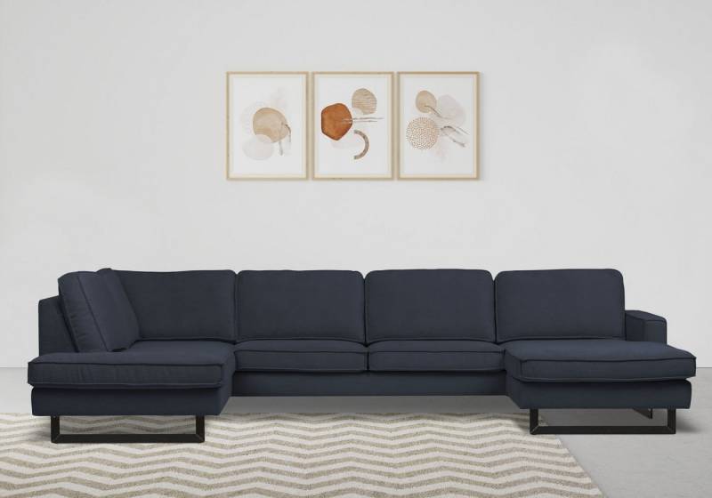 Places of Style Wohnlandschaft Pinto, 350 cm, U-Form, XXL, mit Ottomanen, Cord, Chenille, Lederoptik, mit Keder, Metallfüße, Wellenunterfederung von Places of Style