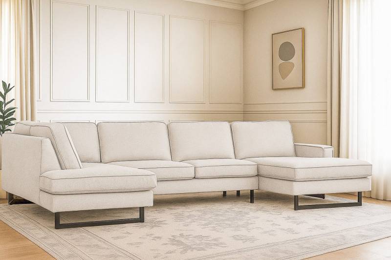 Places of Style Wohnlandschaft Pinto, 350 cm, U-Form, XXL, mit Ottomanen, Cord, Chenille, Lederoptik, mit Keder, Metallfüße, Wellenunterfederung von Places of Style