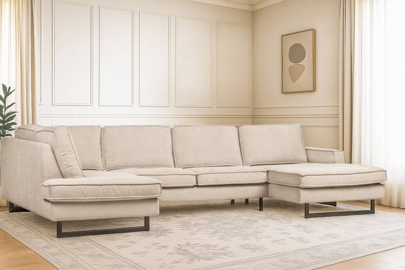 Places of Style Wohnlandschaft Pinto, 350 cm, U-Form, XXL, mit Ottomanen, Cord, Chenille, Lederoptik, mit Keder, Metallfüße, Wellenunterfederung von Places of Style