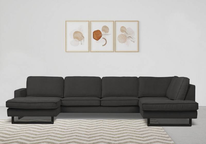 Places of Style Wohnlandschaft Pinto, 350 cm, U-Form, XXL, mit Ottomanen, Cord, Chenille, Lederoptik, mit Keder, Metallfüße, Wellenunterfederung von Places of Style