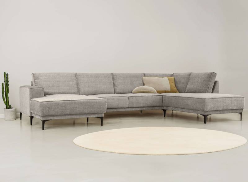 Places of Style Wohnlandschaft XXL Sofa Oland, Struktur, Flachgewebe, Luxus-Microfaser, Boucle, U-Form, 345 cm, Wellenunterfederung, Skandi-Design, Metallfüße von Places of Style