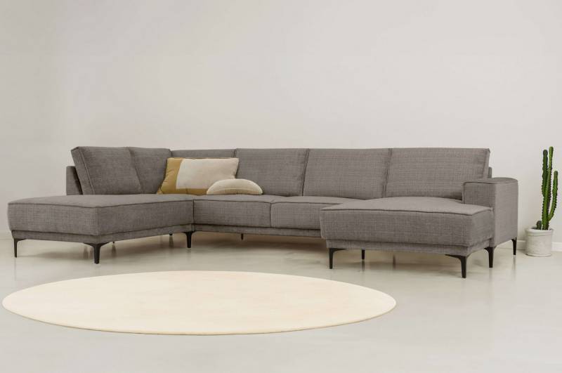 Places of Style Wohnlandschaft XXL Sofa Oland, Struktur, Flachgewebe, Luxus-Microfaser, Boucle, U-Form, 345 cm, Wellenunterfederung, Skandi-Design, Metallfüße von Places of Style