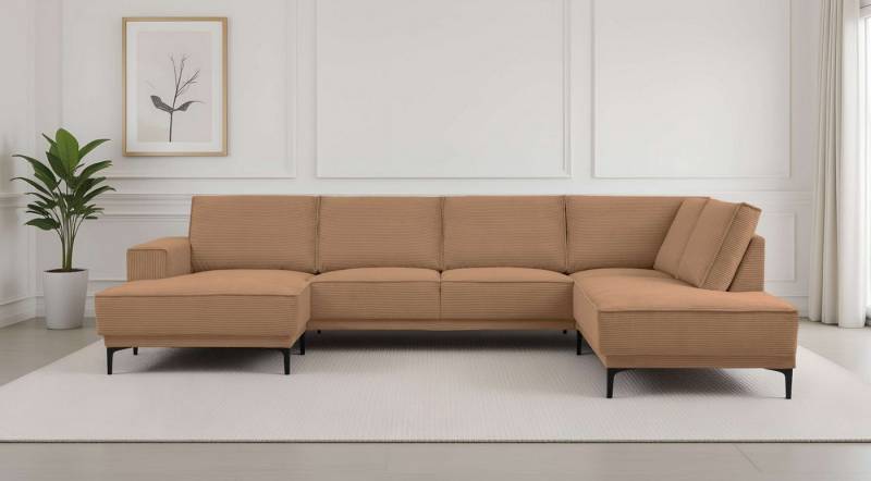 OTTO home Wohnlandschaft XXL Sofa Oland, Struktur, Flachgewebe, Luxus-Microfaser, Boucle, U-Form, 345 cm, Wellenunterfederung, Skandi-Design, Metallfüße von OTTO home