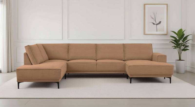 OTTO home Wohnlandschaft XXL Sofa Oland, Struktur, Flachgewebe, Luxus-Microfaser, Boucle, U-Form, 345 cm, Wellenunterfederung, Skandi-Design, Metallfüße von OTTO home