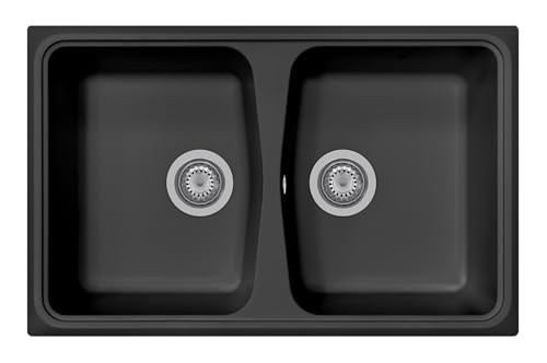 Plados SP0792 zwei Becken Einbauküche Quarz Waschbecken - Matt Schwarz von PLADOS