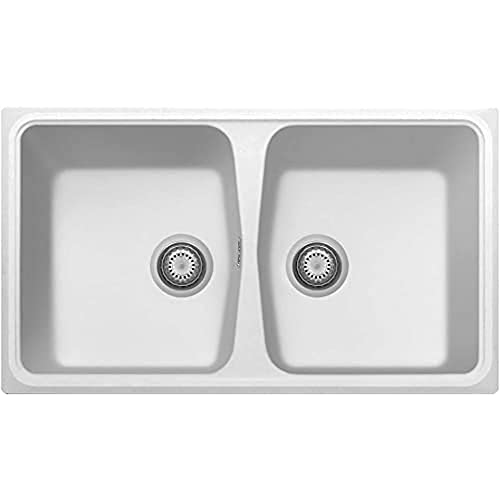 Plados Küchenspüle aus Quarz, Einbauspüle SP0862, zwei Badewannen, Weiß von Plados