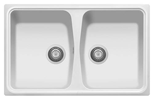 Plados Spülbecken aus Quarz für die Küche, Einbauspüle SP0792, zwei Becken - Weiß von Plados