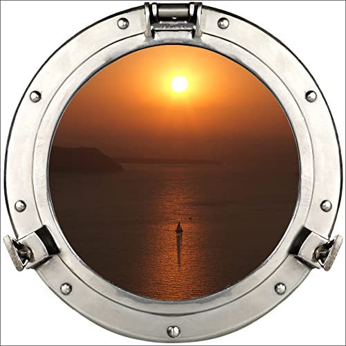 Plage Self Sticker Window Trompe L'Oeil Adhesive (Polystick) -Porthole Sunset (60x75 cm), Vinyl, Colorful, 75 x 0.1 x 60 cm von Plage