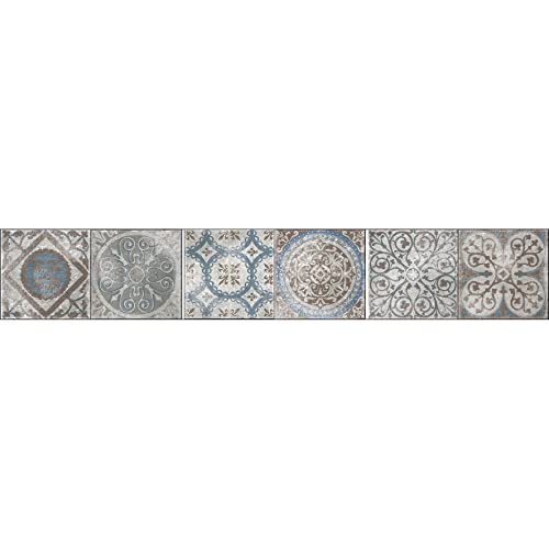 PLAGE Smooth - Tiles Fliesen Sticker Zementfliesen MARVAO [6 Bogen 15 x 15 cm x 5.90’’ ], Vinyl, red and Blue, 15 x 0,1 x 15 cm von PLAGE