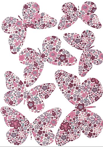 Plage Charming Butterfly Stickers 3D Decoration-Pink Liberty TRANSPARENT [7 Butterflies Between 8 x 6,5 cm and 14 x 11 cm], Plastik, 14 x 0.1 x 11 cm, 7-Einheiten von Plage