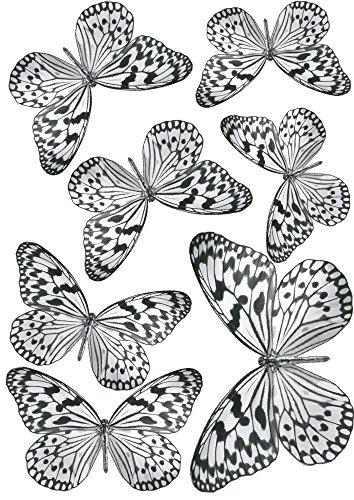 Plage Charming Butterfly Stickers 3D Decoration-Black White TRANSPARENT [7 Butterflies Between 8 x 6,5 cm and 14 x 11 cm], Plastik, 14 x 0.1 x 11 cm, 7-Einheiten von Plage