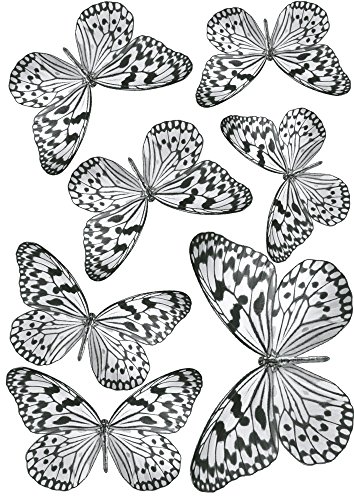Plage Charming Butterfly Stickers 3D Decoration-Black White TRANSPARENT [7 Butterflies Between 8 x 6,5 cm and 14 x 11 cm], Plastik, 14 x 0.1 x 11 cm, 7-Einheiten von PLAGE